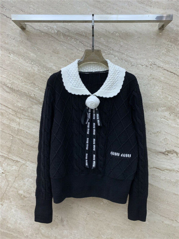 miumiu flower streamer doll collar pullover knitted top