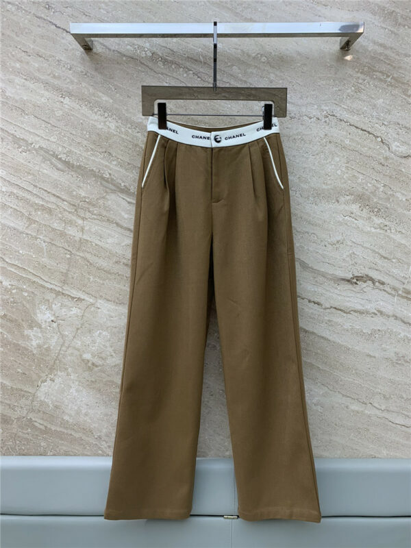 chanel contrast letter waistband casual pants