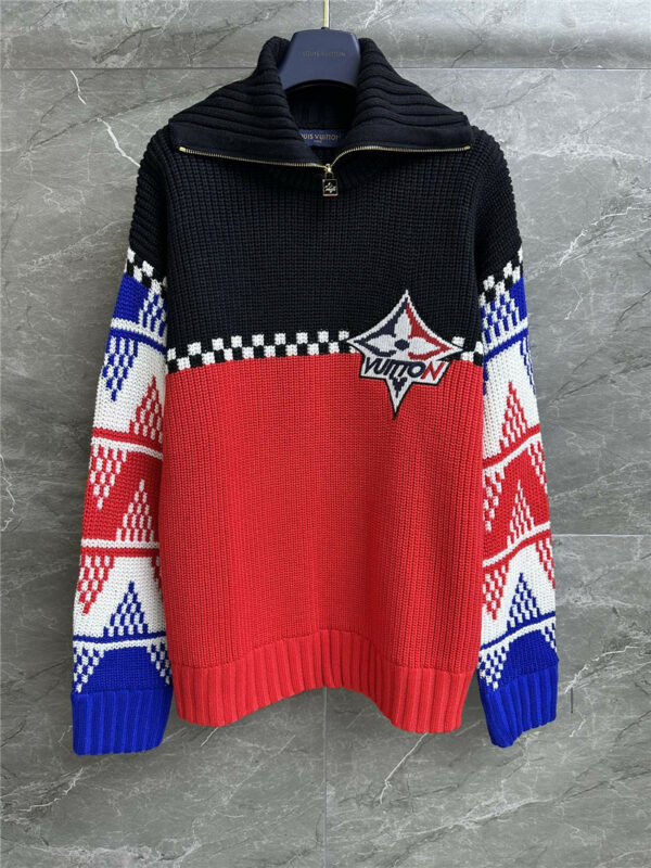 louis vuitton LV red and blue color block sweater