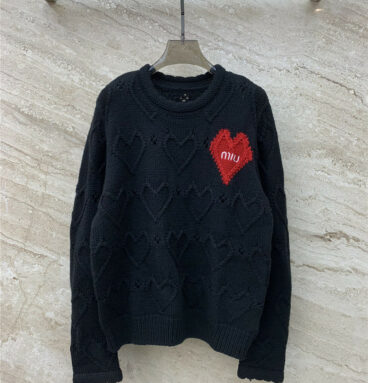 miumiu hollow love jacquard pullover knitted sweater