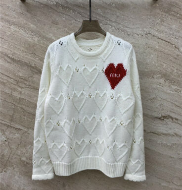 miumiu hollow love jacquard pullover knitted sweater
