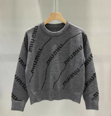 miumiu letter 𝐥𝐨𝐠𝐨 pattern round neck long sleeve sweater