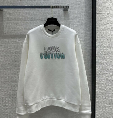 louis vuitton LV blue and white beaded embroidered letter sweatshirt