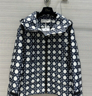 dior popular plaid jacquard fabric hooded short-sleeved jacket