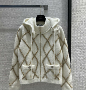chanel hand-stitched cable-web rhombus knit jacket