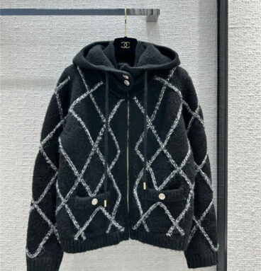chanel hand-stitched cable-web rhombus knit jacket