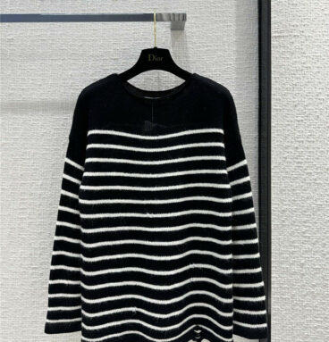 dior mid-color black and white striped long wide sweater