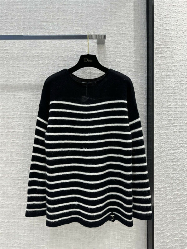 dior mid-color black and white striped long wide sweater