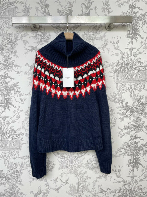 celine new autumn and winter turtleneck jacquard sweater