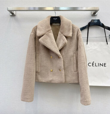 celine new lapel double breasted wool short coat