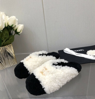chanel furry slippers