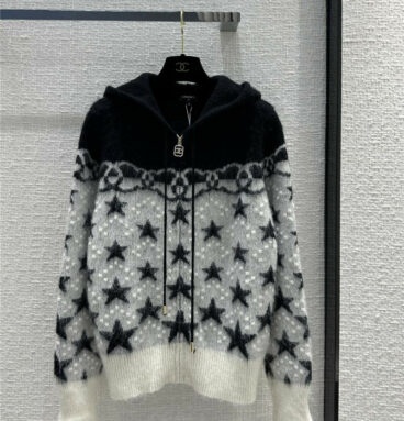 chanel double c color block mohair blend hoodie knitted jacket