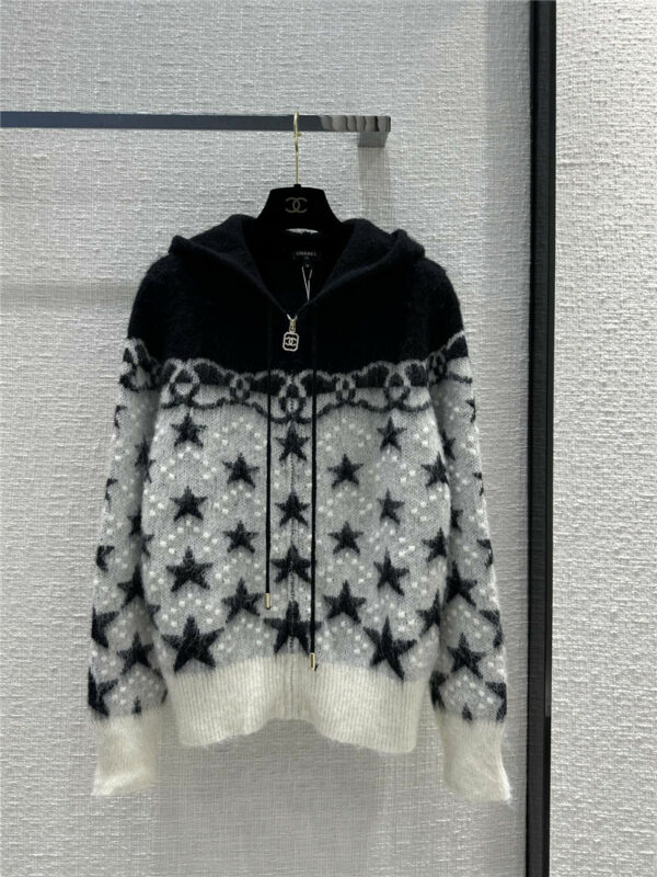 chanel double c color block mohair blend hoodie knitted jacket