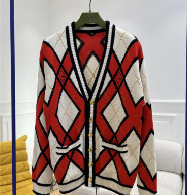 gucci wool jacquard knitted cardigan jacket