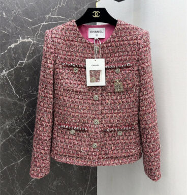 chanel colorful yarn braided soft tweed prune pink small coat