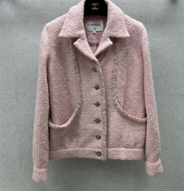 chanel small fragrant pink tweed woven jacket