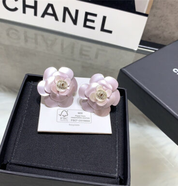 chanel pink camellia earrings