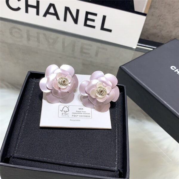 chanel pink camellia earrings