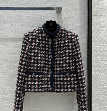 chanel woven plaid colorful gauze stand collar short coat