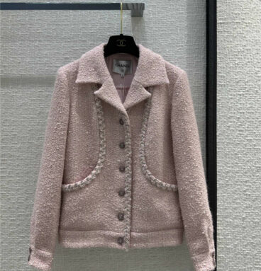 chanel pink tweed lapel jacket
