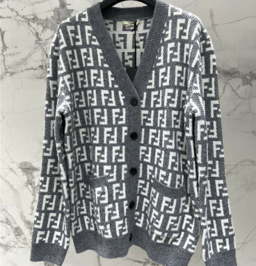 fendi jacquard knitted long-sleeved cardigan