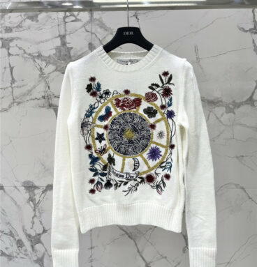 dior embroidered round neck long sleeves