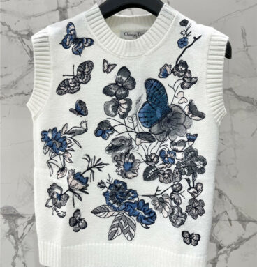 dior butterfly embroidered knitted sweater vest