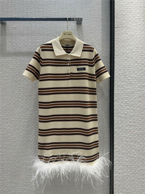 miumiu mocha frappuccino color striped knitted dress
