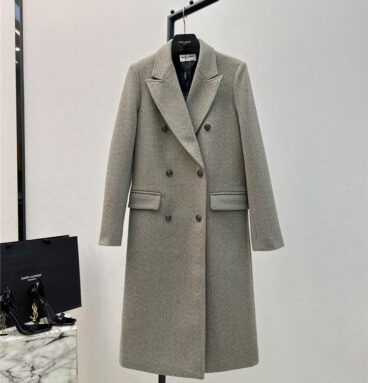 YSL new high-end gray wool herringbone pattern long coat