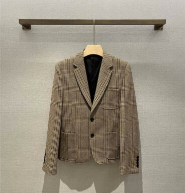 celine khaki and brown plaid short wool suit