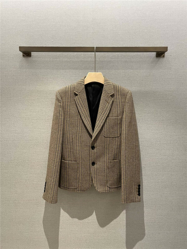 celine khaki and brown plaid short wool suit