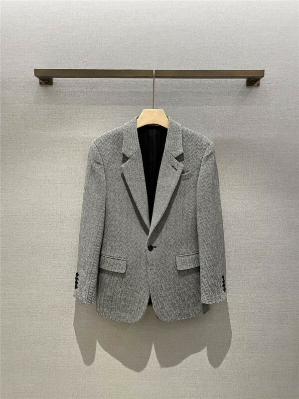 YSL gray herringbone one-button suit