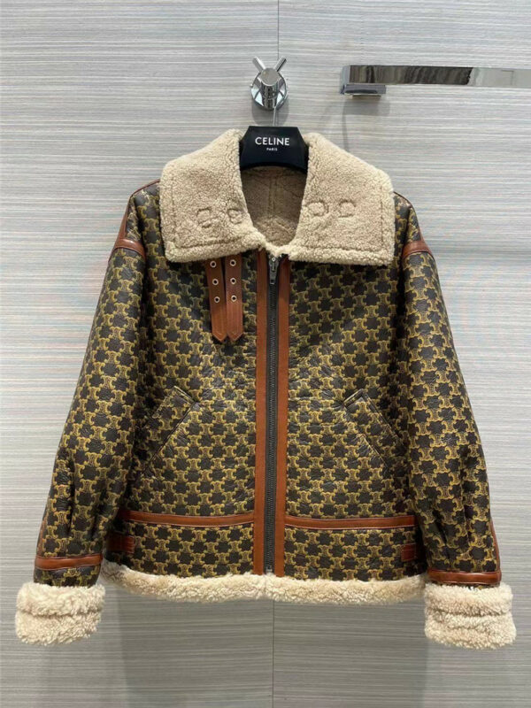 Celine Arc de Triomphe flight jacket fur one-piece coat