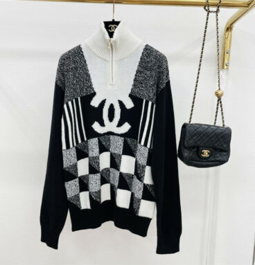 chanel black and white cashmere sweater