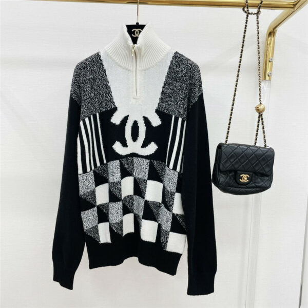 chanel black and white cashmere sweater