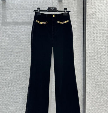 celine black velvet casual trousers