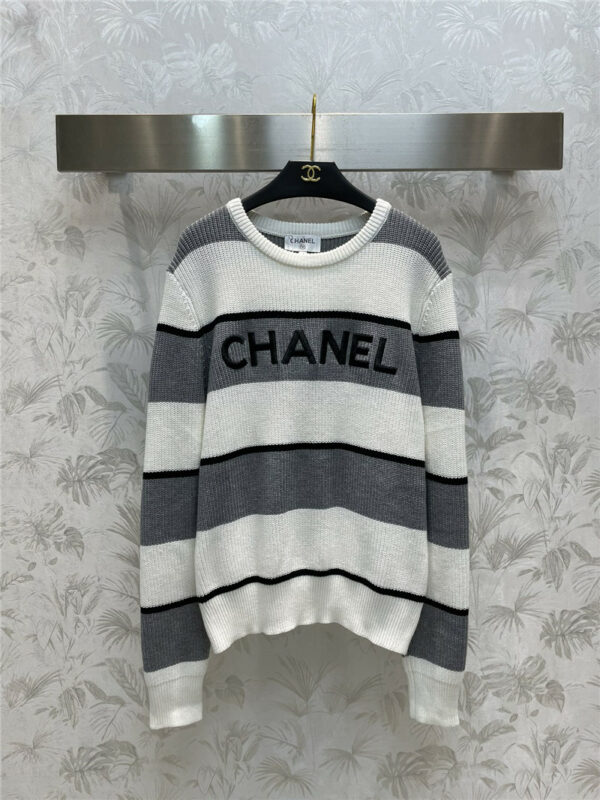 chanel new round neck striped pullover sweater