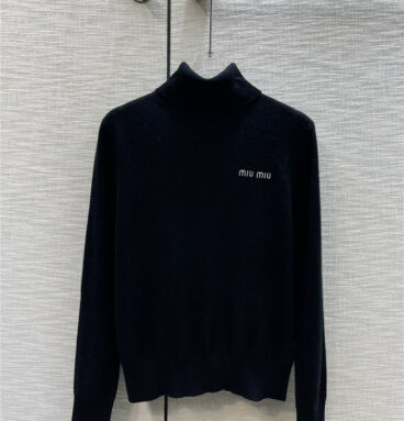 miumiu letter logo embroidered turtleneck sweater