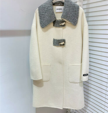jil sander contrast wool patchwork wool coat