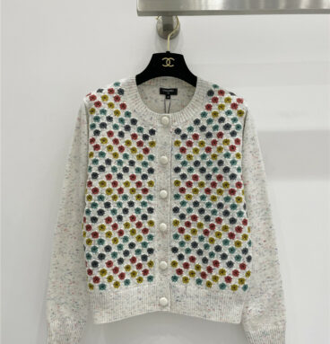 chanel small plum blossom embroidered wool cardigan