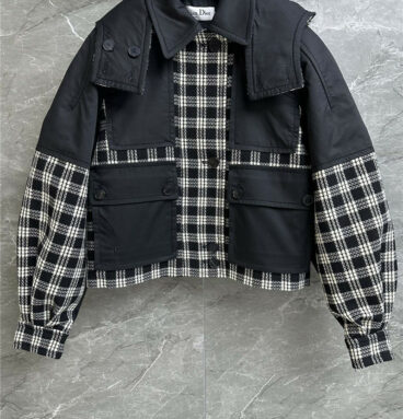 dior black and white checkered patchwork jacket