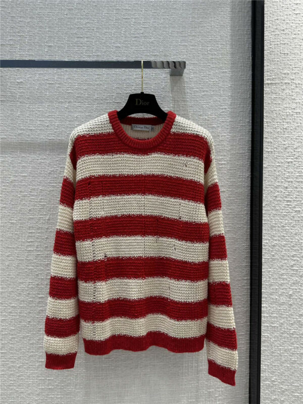 dior red and white striped lightweight sweater