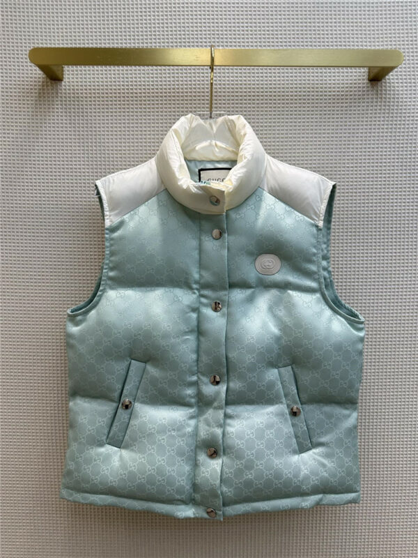 gucci double G jacquard letter stand collar down vest jacket
