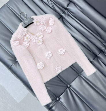 miumiu heavy floral knitted cardigan