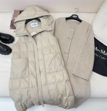 MaxMara new spliced cashmere hooded long down jacket