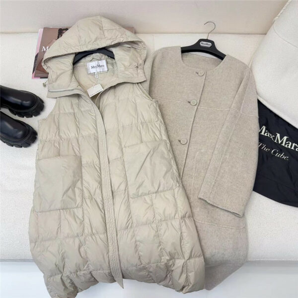 MaxMara new spliced cashmere hooded long down jacket
