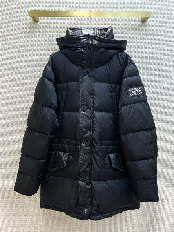 Burberry stand collar hooded patchwork down jacket
