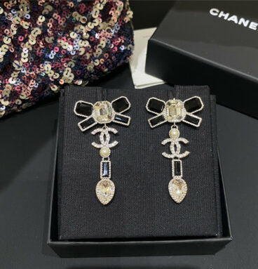 chanel bow fragrant bow drop diamond earrings
