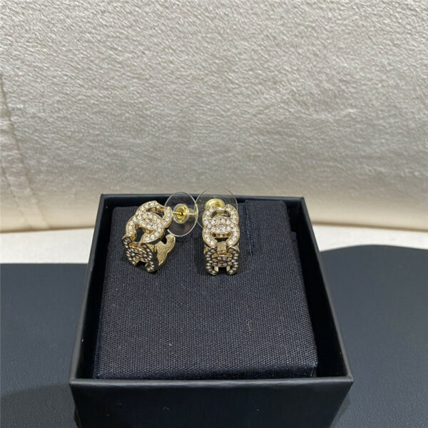 Chanel gold full diamond double C hollow square earrings
