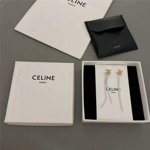 celine full diamond chain tassel earrings